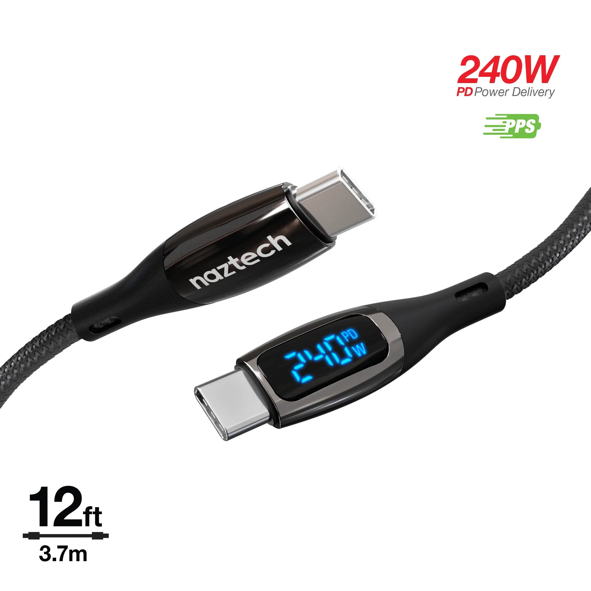 Naztech Digiwatt USB-C to USB-C Digital LED Cable 12Ft