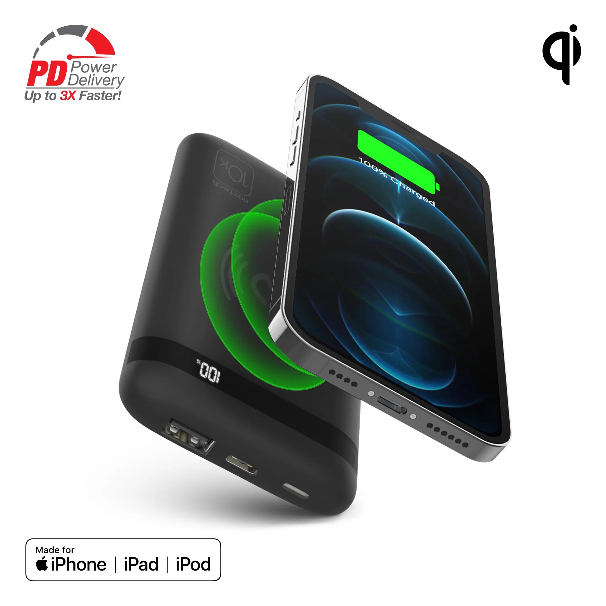 Naztech Powerbolt PD Wireless Power Bank with MFI Input
