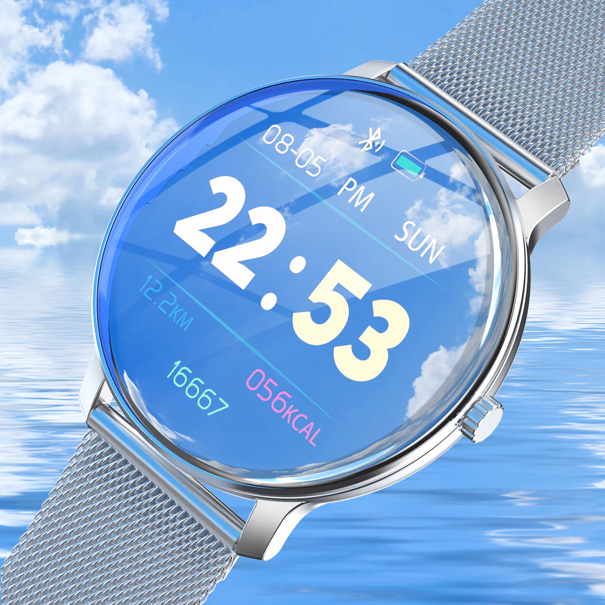 Compatible with Apple, Circular Display Water-Resistant Fitness Band Multi-Feature Watch