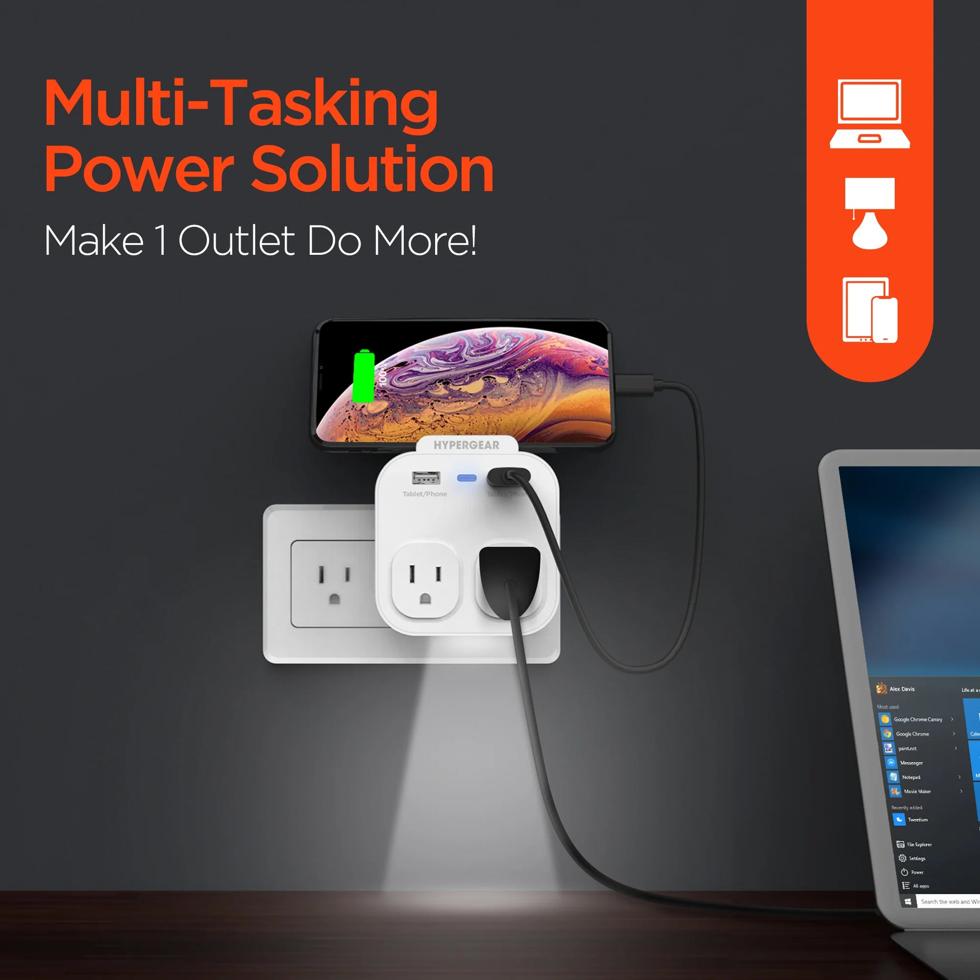 Hypergear Wall Adapter Power Strip White (13623-HYP)