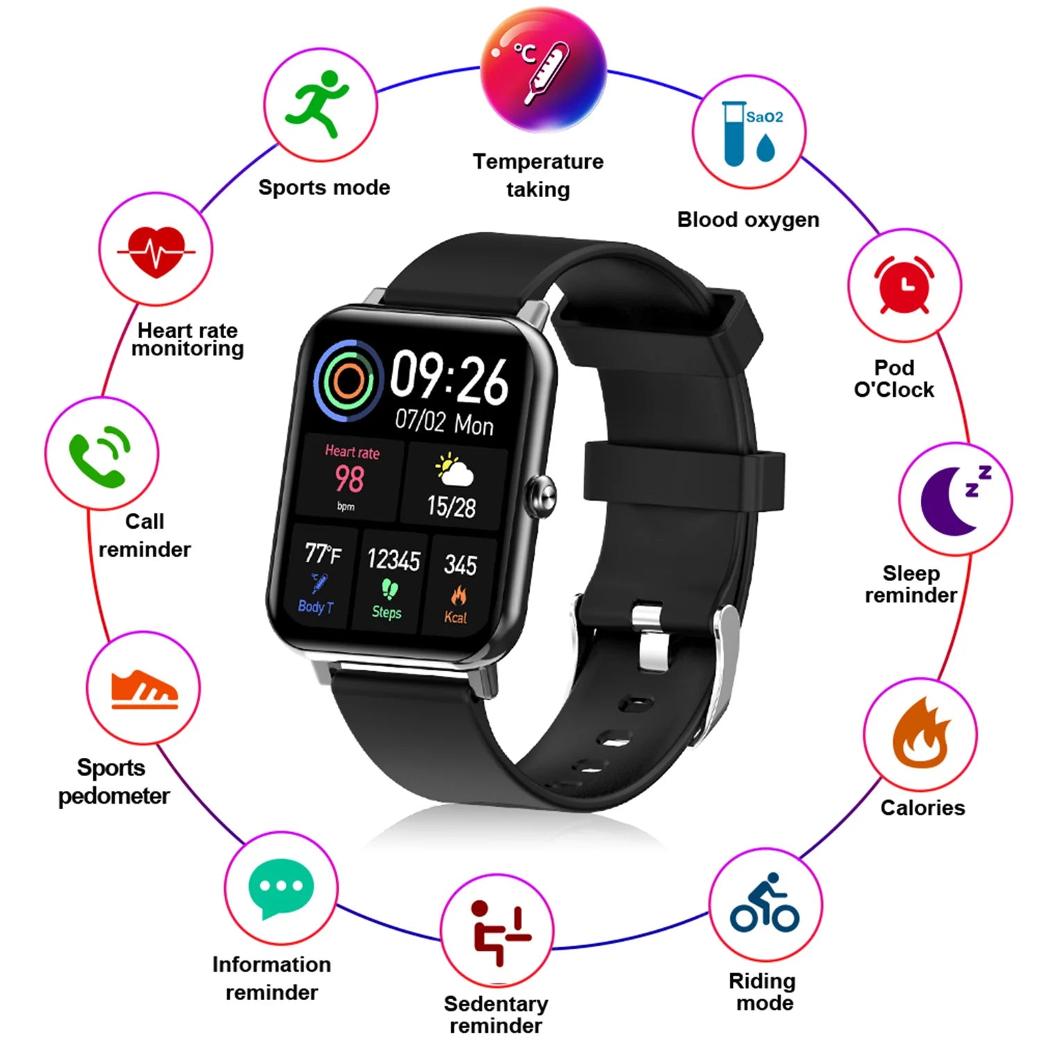 Fitness Tracker Watch with Step Monitor Heart Rate Oxygen Sensor Band